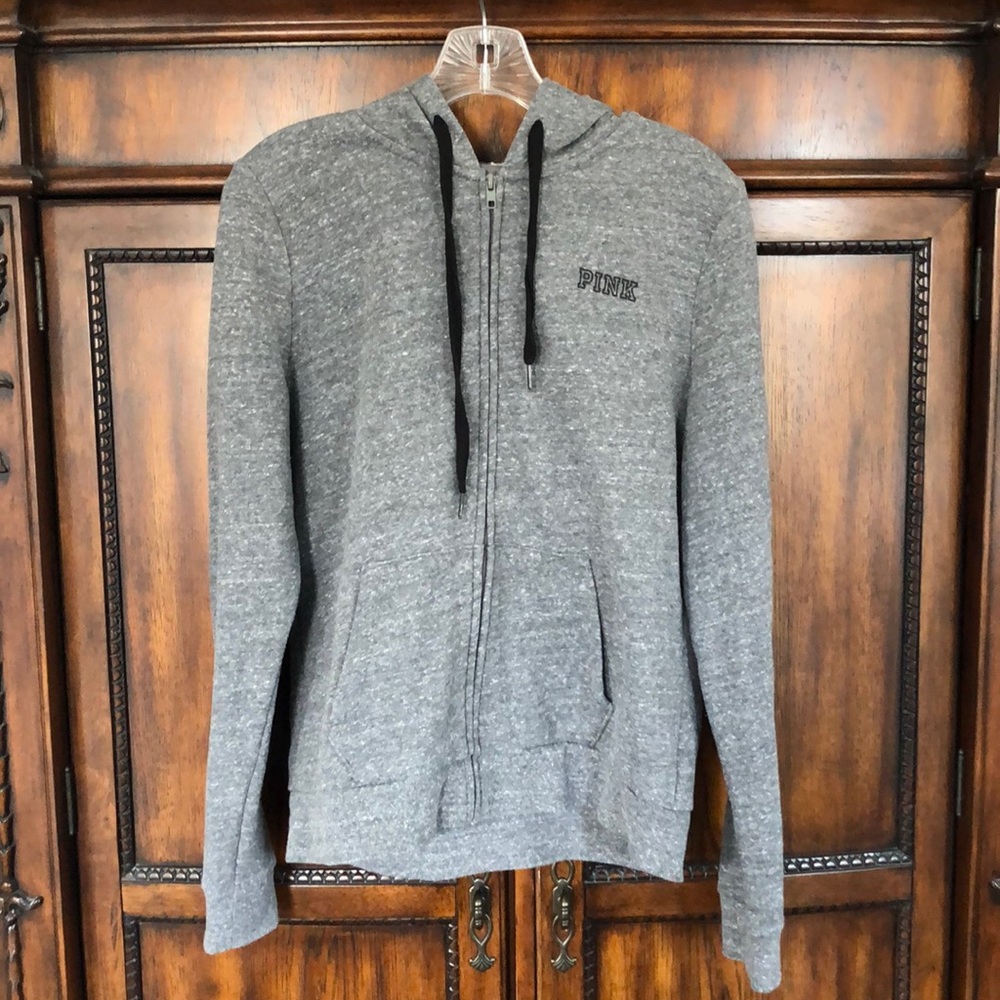 VS Pink Grey Zip Up Hoodie Sweatshirt Size M